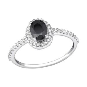 Sterling Silver Diamond Halo Onyx Ring​